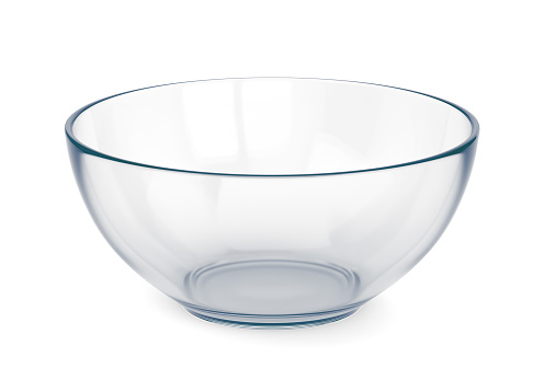 Empty glass bowl isolated on white background. 3D illustration