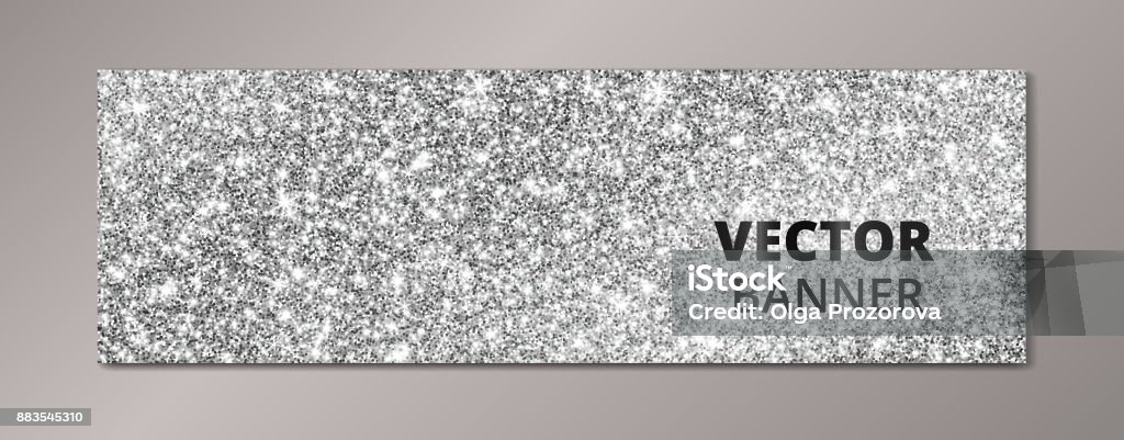 Banner with silver glitter background. Sparkling diamonds, vector dust. Banner with silver glitter background. Sparkling diamonds, vector dust. Great for Christmas and New Year, birthday and wedding party invitations, club flyers, website headers. Diamond - Gemstone stock vector
