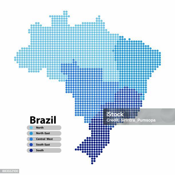 Brazil Map Of Circle Shape With The Regions Blue Color In Bright Colors On White Background Vector Illustration Dotted Style Stock Illustration - Download Image Now
