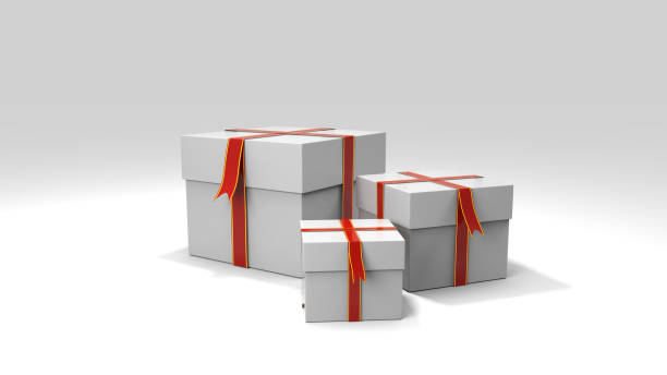 istock Box with ribbon. New year box. 3D rendering. 883587248