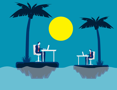 Business people working on islands. Concept business vector illustration.