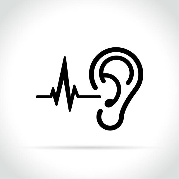 значок уха на белом фоне - ear exam stock illustrations