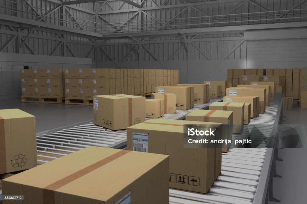 Warehouse Box Container Warehouse Boxes Boxes In Warehouse 3d Rendering Stock Photo - Download ...