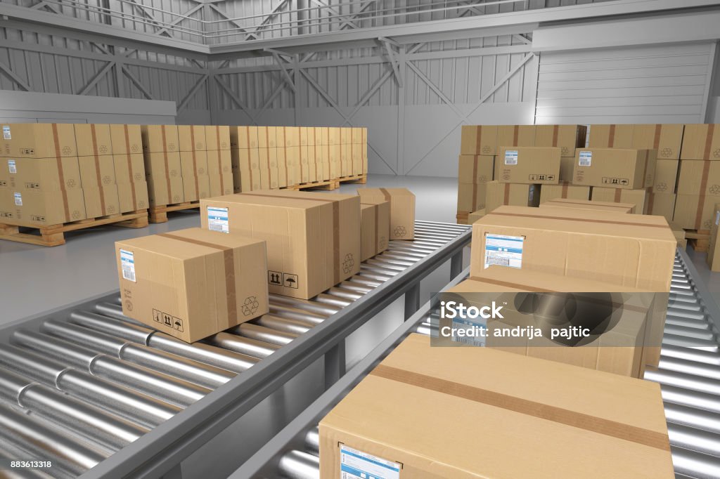 Warehouse Box Container Warehouse Boxes Boxes In Warehouse 3d Rendering Stock Photo - Download ...