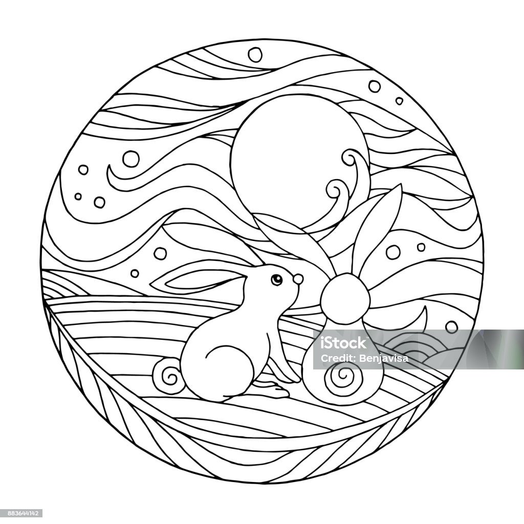 the mid-autumn festival, the moon festival, couple rabbit flower and full moon, vector illustration design Abstract stock vector