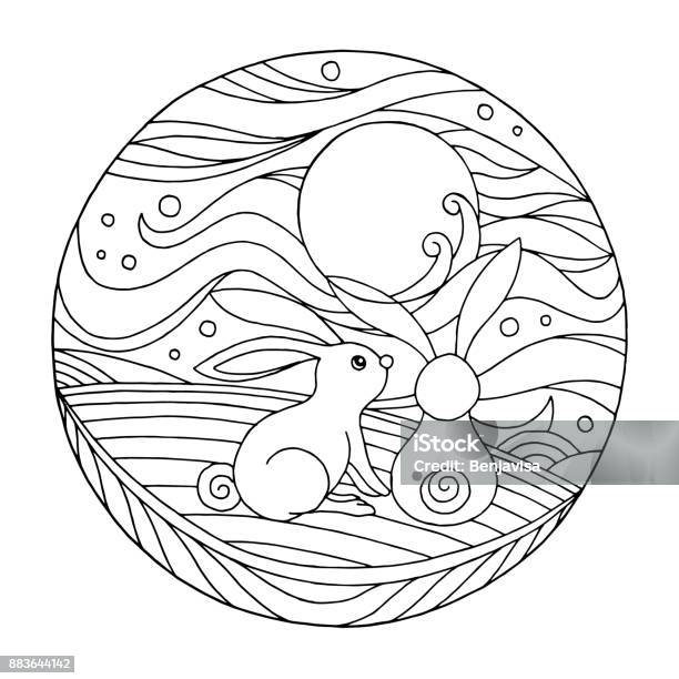 The Midautumn Festival The Moon Festival Couple Rabbit Flower And Full Moon Vector Illustration Design Stock Illustration - Download Image Now