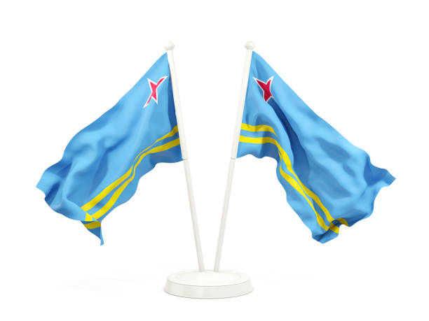 istock Two waving flags of aruba 883656980