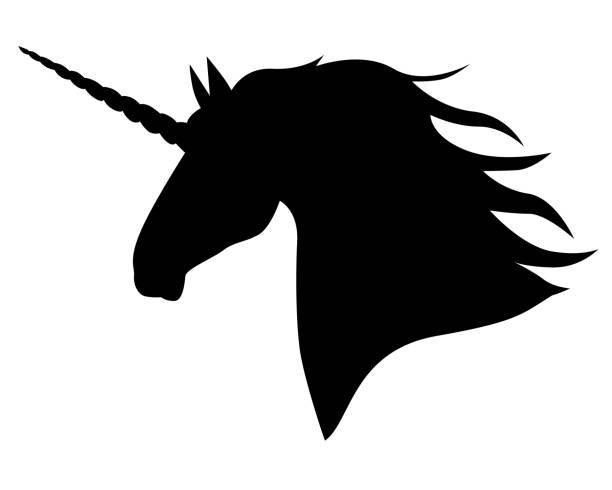 ilustraciones, imágenes clip art, dibujos animados e iconos de stock de unicornio de micología cabeza silueta - unicornio cabeza