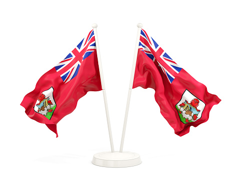 Two waving flags of bermuda isolated on white. 3D illustration