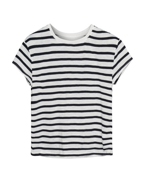 istock Black and white stripped sailor style t shirt isolated 883664830