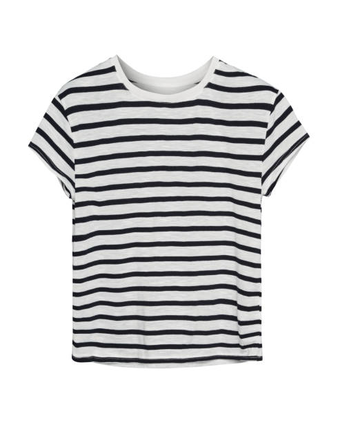 black and white stripped sailor style t shirt isolated - stripped shirt imagens e fotografias de stock