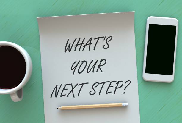 istock Whats Your Next Step, message on paper, smart phone and coffee on table 883676104