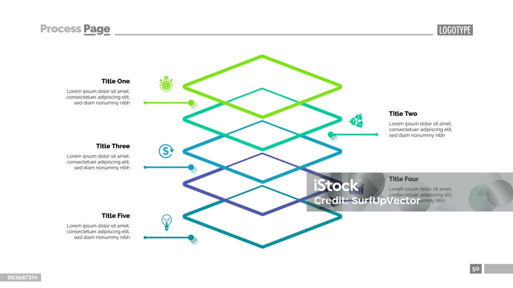 Level Diagram with Five Elements Template Level diagram with five elements. Step chart, graph, layout. Creative concept for infographics, presentation, project, report. Can be used for topics like business, workflow, organization Multi-Layered Effect stock vector