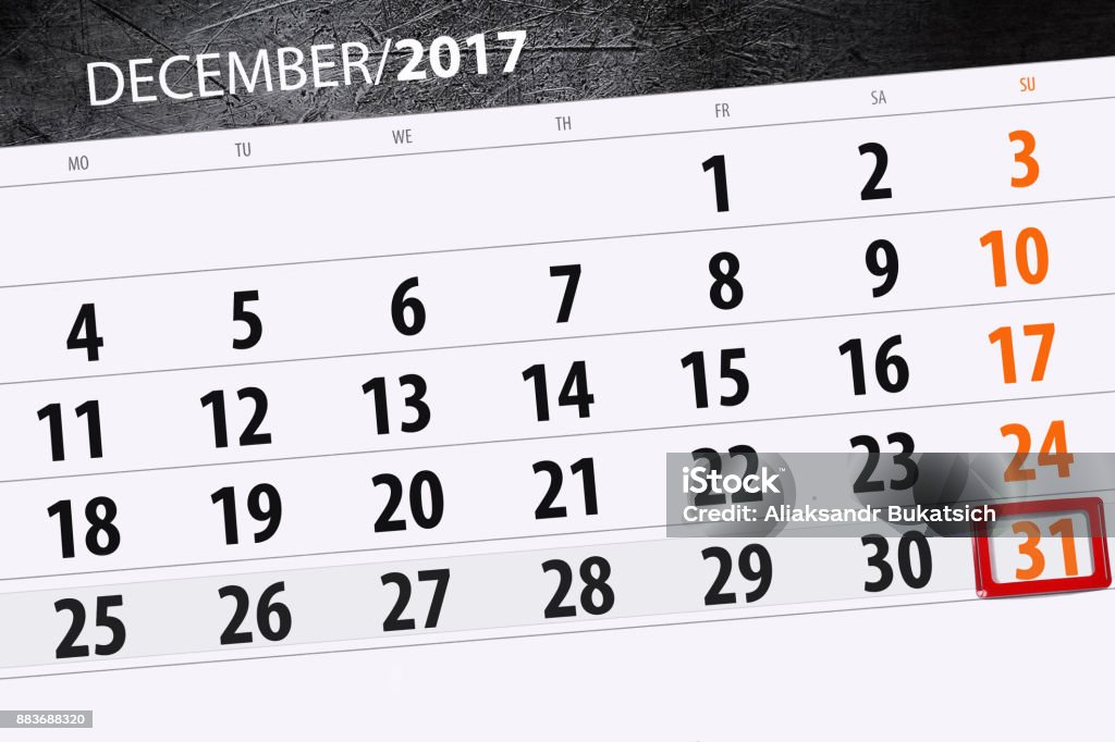 Daily calendar for December 31 2017 Stock Photo
