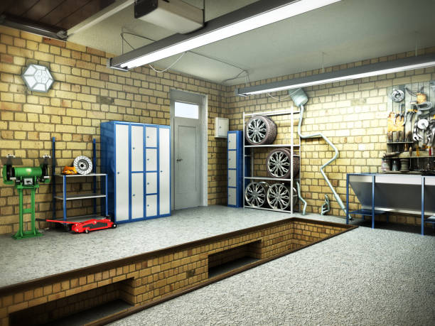 istock View of a Garage 3D Interior with Opened Roller Door 3D Rendering 883688360