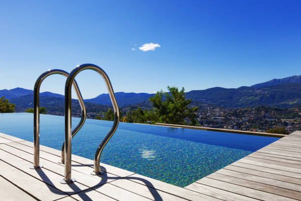swimming pool can see clear sky with forest and mountain view- image for artwork