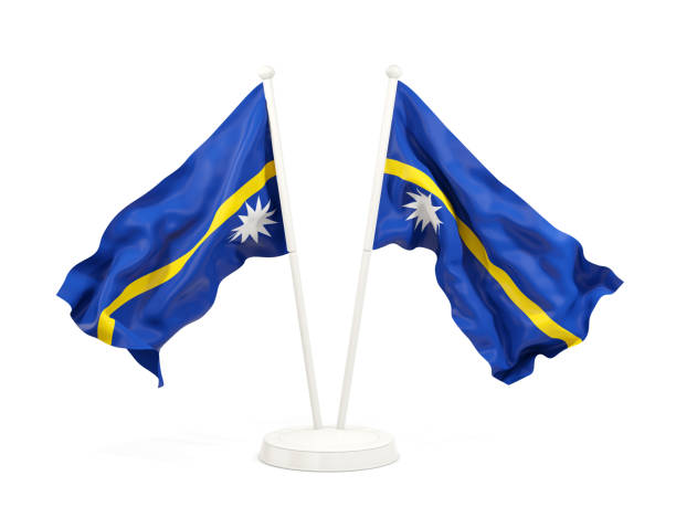 istock Two waving flags of nauru 883703448