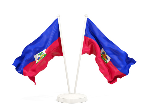Two waving flags of haiti isolated on white. 3D illustration