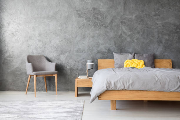 istock Grey interior of bedroom 883706618