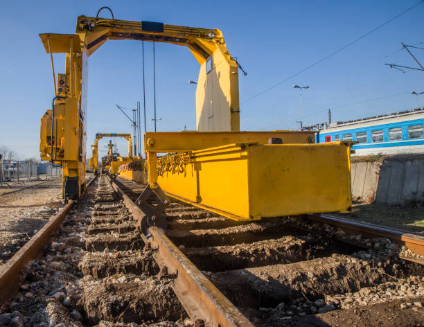 istock Reconstruction of the railway line 883716640