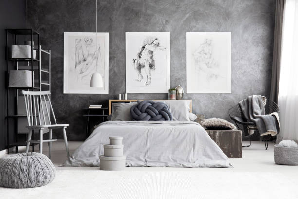 istock Monochromatic bedroom with king-size bed 883719702
