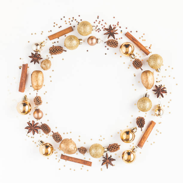 istock Christmas wreath on white background. Flat lay, top view 883719800