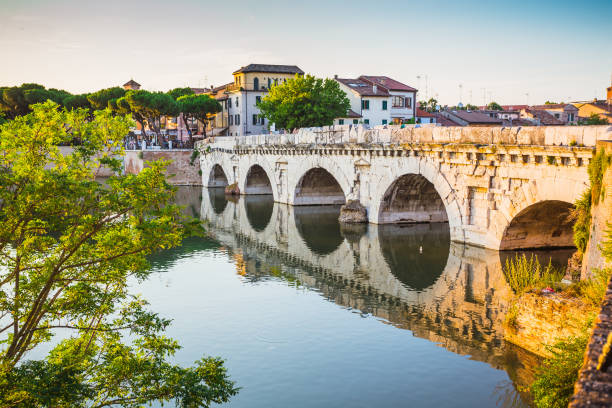 Bridge of Tiberius (Ponte di Tiberio) in Rimini stock photo