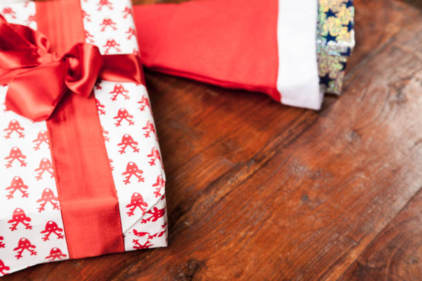 istock table with Christmas items, view from above and copy space 883726638