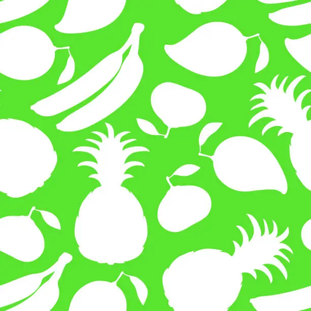 Vector illustration of Fruits silhouette seamless pattern on green background