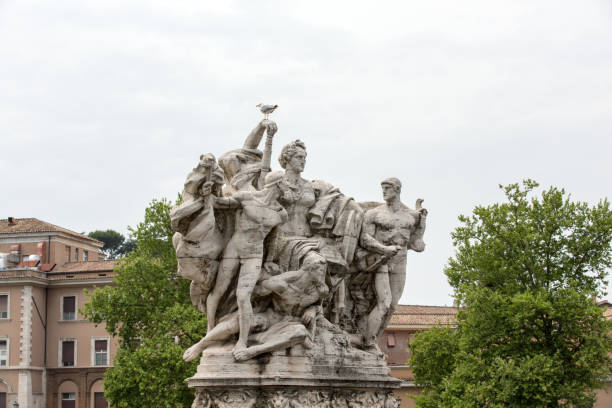 istock Sculpture at Vittorio Emanuele II Bridge, Rome, Italy. 883744550