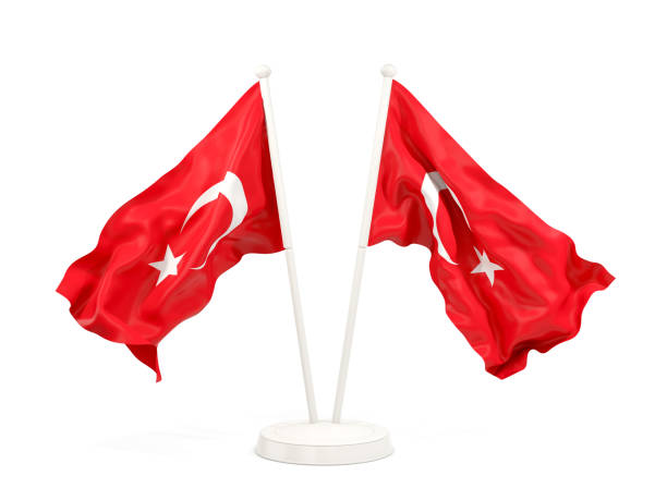 istock Two waving flags of turkey 883744956