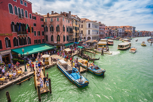 View of the Grand Canal from the Rialto Bridge. Venice