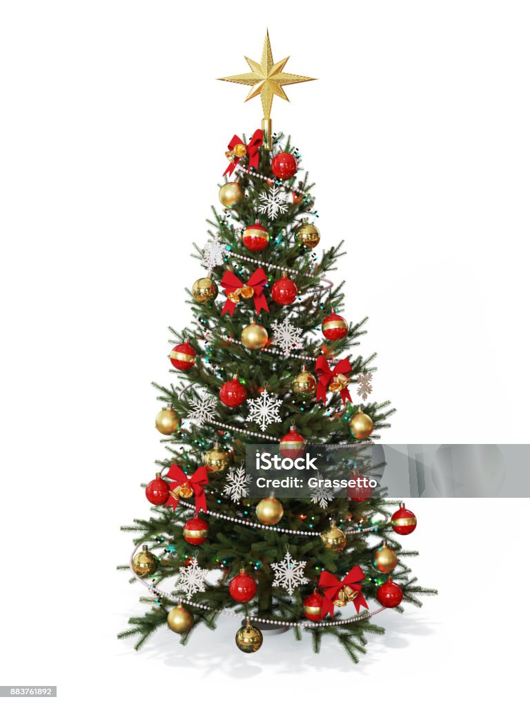 Decoración árbol de Navidad con estrella de oro - Foto de stock de Árbol de navidad libre de derechos