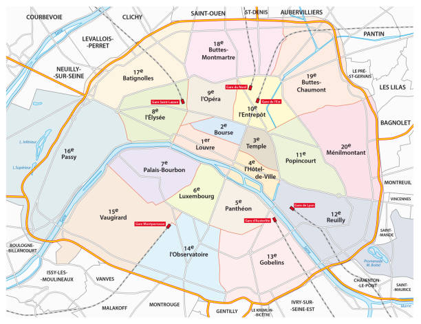 ilustraciones, imágenes clip art, dibujos animados e iconos de stock de camino de parís, mapa político y administrativo - paris