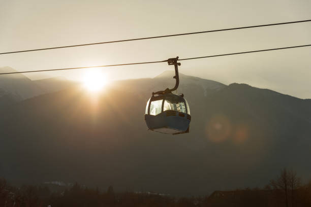 istock Ropeway and cablecar transport system for skiers. 883767172