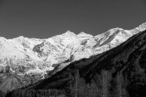 istock Snow mountains, black and white photo. Elbrus. 883783428