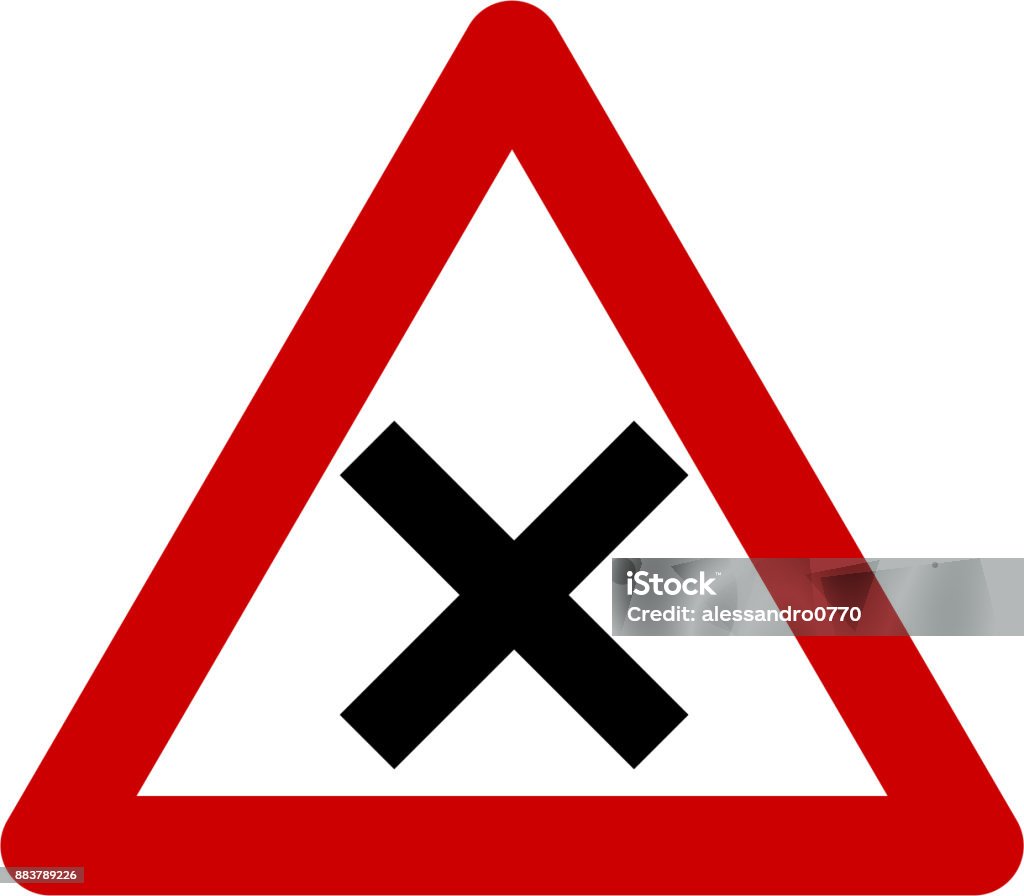 Xarning Intersection Warning Sign With Intersection Symbol Stock Illustration - Download ...