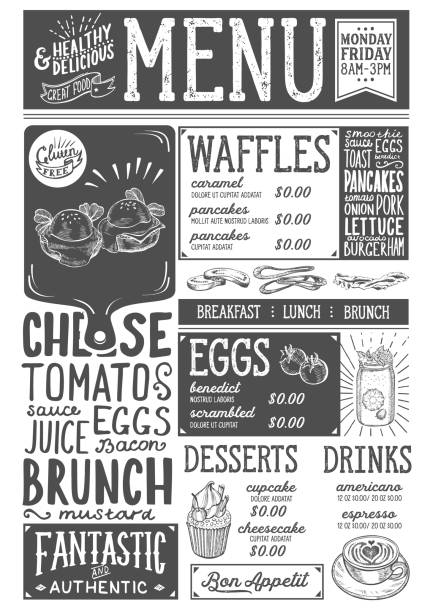 illustrations, cliparts, dessins animés et icônes de restaurant menu de brunch, modèle alimentaire. - oeuf poché
