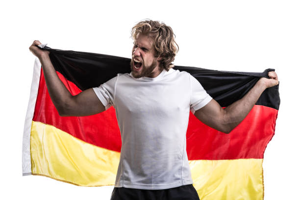istock German male athlete / fan celebrating on white background 883796452