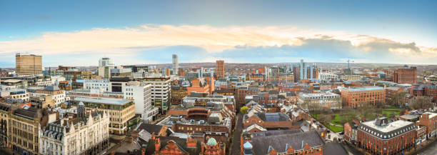 Panoramic view of  the Leeds skyline High angle view of hotels, restaurants and bars in a panoramic view of the Leeds skyline. west yorkshire stock pictures, royalty-free photos & images