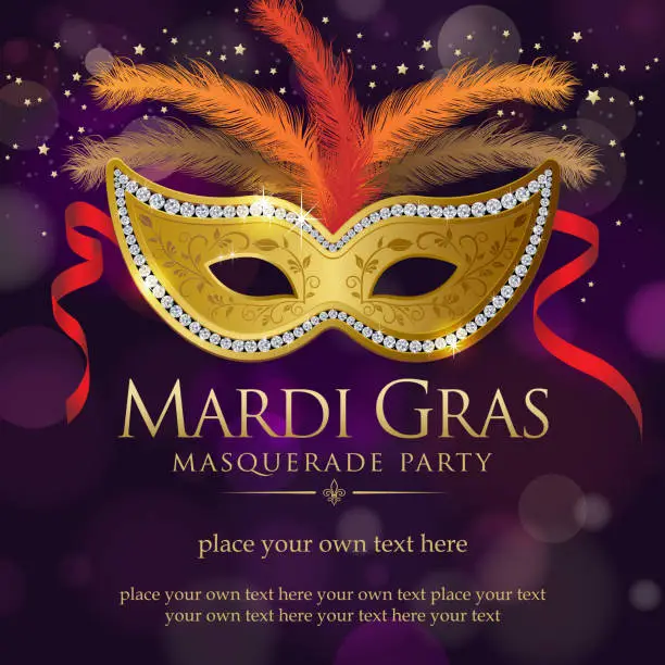 Vector illustration of Mardi Gras Masquerade Party Invitation