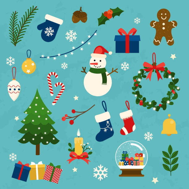 Vector collection of christmas items, elements and decorations. Flat design modern vector illustration concept. Vector collection of christmas items, elements and decorations. Flat design modern vector illustration concept. christmas illustration stock illustrations