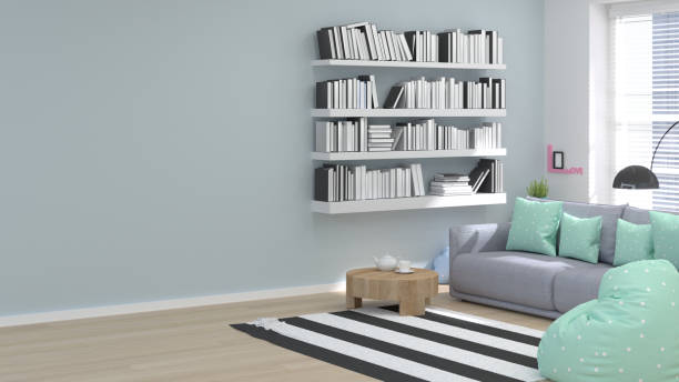istock reading room home office minimal concept 3d illustration Interior design sofa in the modern living room copy space  and object minimal concept empty room and clean wall 883898472
