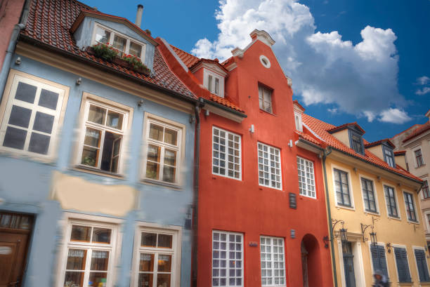 istock old houses on Riga street. Latvia 883905742