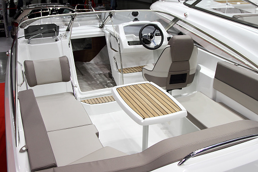 The interior is a modern open pleasure boats.