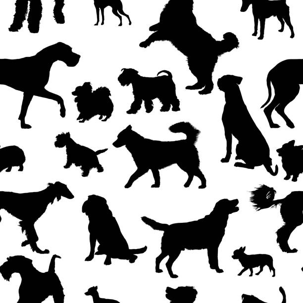 Seamless pattern with dog silhouettes Seamless pattern with dog silhouettes. Vector background for your design. mini shar pei puppies stock illustrations