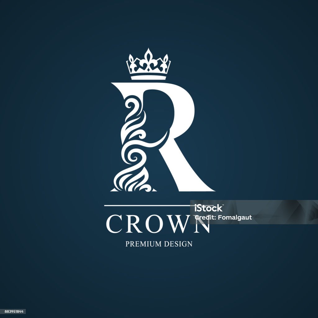 Elegant letter R with crown. Graceful style. Calligraphic beautiful sign. Vintage drawn emblem for book design, brand name, business card, Restaurant, Boutique, Hotel. Vector illustration Vector illustration of Elegant letter R with crown. Graceful style. Calligraphic beautiful sign. Vintage drawn emblem for book design, brand name, business card, Restaurant, Boutique, Hotel Letter R stock vector