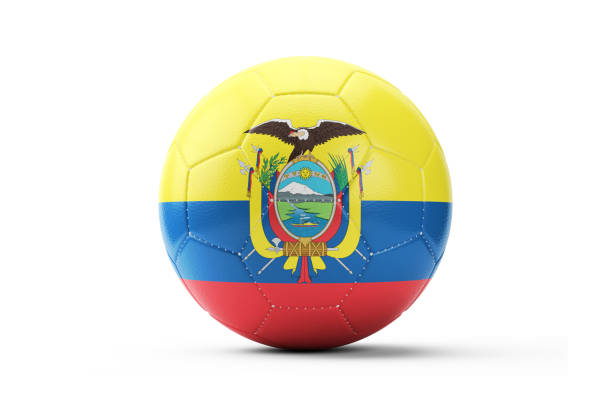 Soccer Ball Textured with Ecuador Flag. Isolated on White Background. With Clipping Path