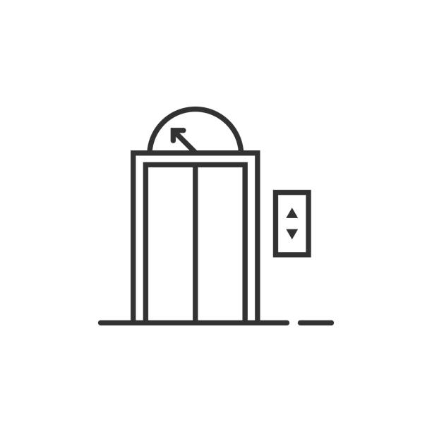 черная тонкая линия значок лифта для дома или �отеля - elevator stock illustrations