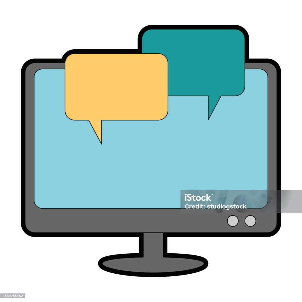 Monitor Computer With Speech Bubbles Stock Illustration - Download ...